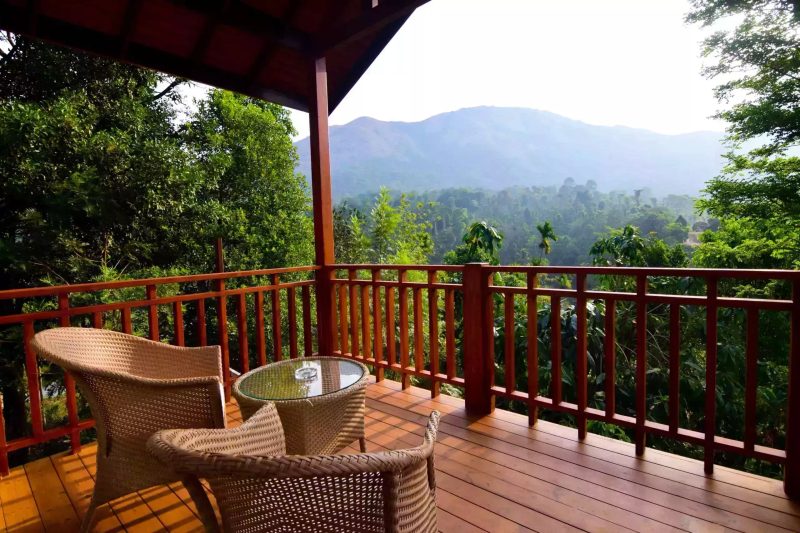 Luxury Wood House balcony with mountain view